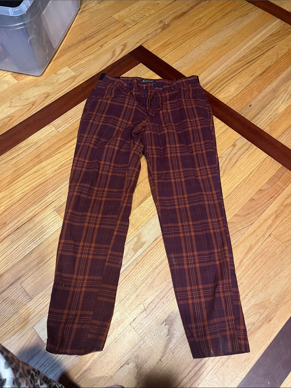 INC International Concepts Men's Burgundy and Rust Plaid Chinos